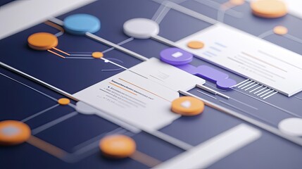 Abstract 3D Render: Data Visualization with Geometric Shapes and Lines.