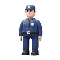 3D Illustration Of A Policeman Character In Blue Uniform Standing Isolated
