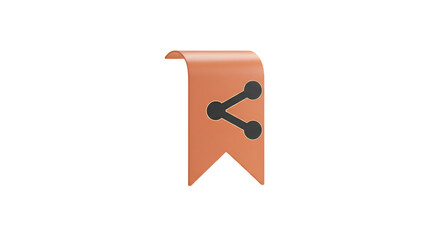 3D Illustration of a Share Icon on a Decorative Orange Ribbon Badge Isolated
