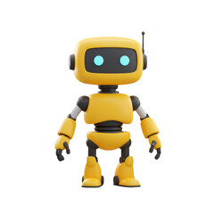 3D Illustration of a Yellow Robot with Blue Eyes on a Transparent Background