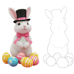 3d Illustration Of An Easter Bunny Wearing A Hat With Colorful Eggs