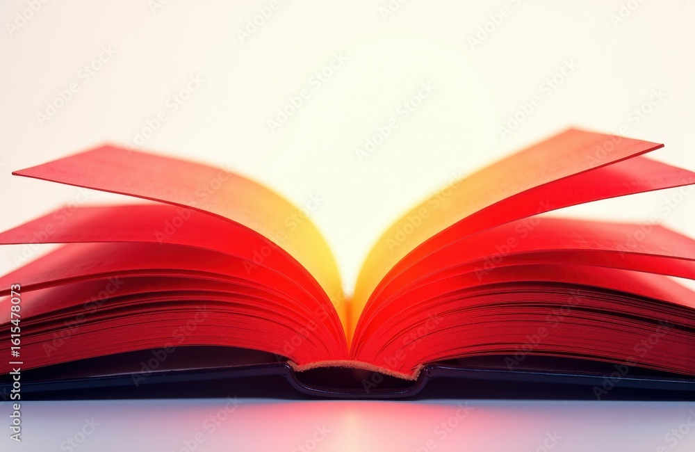 Poster colorful open book with pages illuminated in warm tones creating a glowing effect