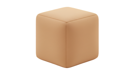 3D Rendered Isolated Beige Cube Shape on Transparent Background