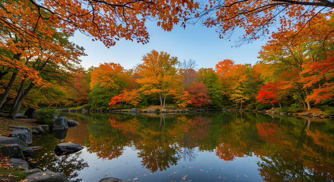 beautiful scenic lake in autumn wallpaper - Powered by Adobe