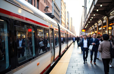 People walking on busy city street near train station during daytime