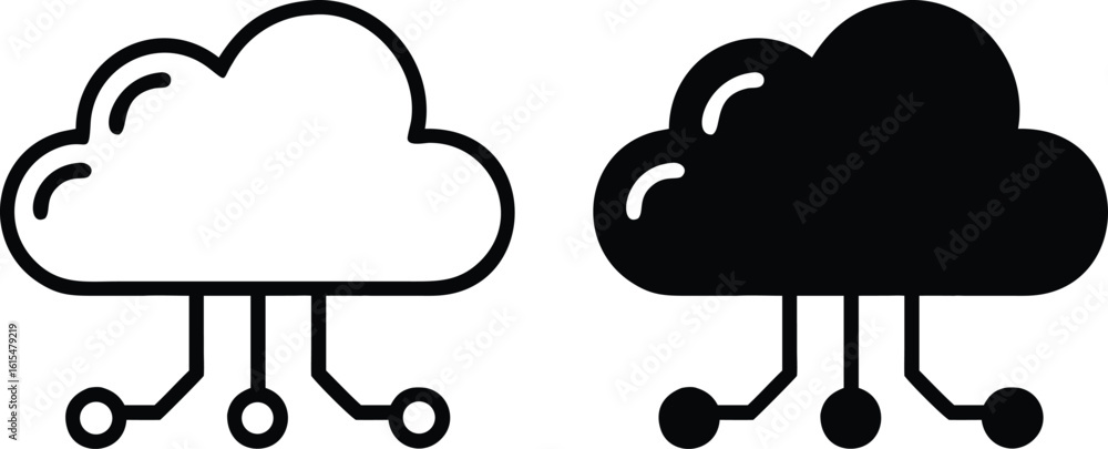 Poster cloud computing icon set outline and solid style for technology and network
