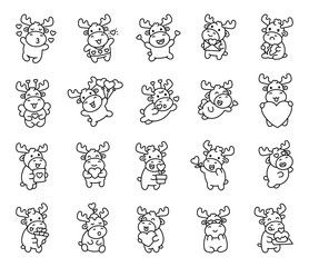 Elk valentine cute kawaii character set featuring romantic hearts, gifts, fairy, love letters, flowers, balloons, kisses and magical surprises for your designs projects