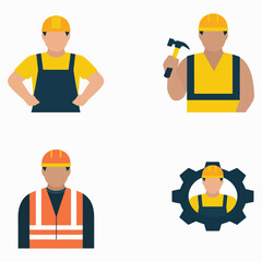 Collection of industrial worker and builder vector avatars. Professional laborer character icons for construction.