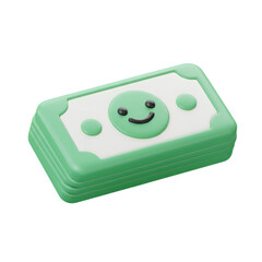 3D Illustration of Green Stacked Money Bills on Transparent Background