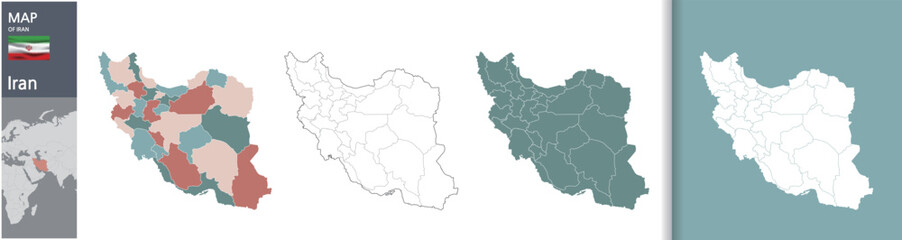 Obraz premium Iran's Topography and Administrative Districts Map, High-Resolution Illustration 