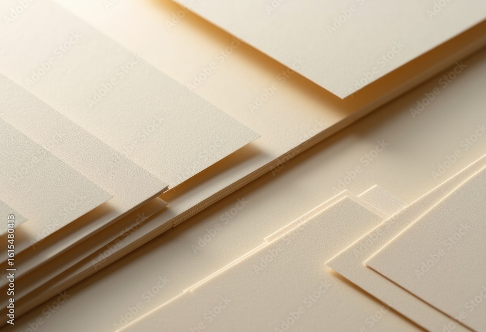 Poster stack of beige and cream-colored paper sheets with smooth textures and clean edges