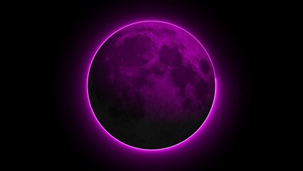 Purple Moon with Glowing Neon Outline on Black Background