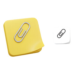 3D Illustration Of Metallic Clip On Yellow Sticky Note Isolated On Transparent Background