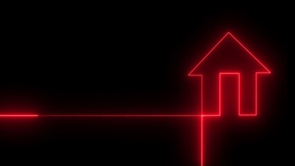 Red Neon House Outline with Horizontal Line on Black Background