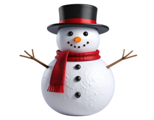 3D Rendered Snowman with Frosty Texture and Soft Lighting, Front View, Transparent Background