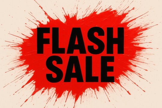 Bold black lettering spells "Flash Sale" against a vibrant red splash background, emphasizing urgency and promotion, ideal for retail marketing campaigns.
