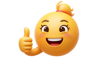 3D Illustration of Happy Emoji with Thumb Up Gesture on Transparent Background