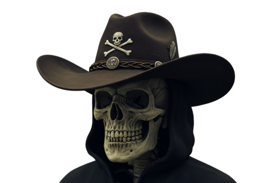 3D Isolated Illustration of Cowboy Skull with Hat in Black Background