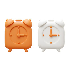 3D Illustration Of Orange And White Alarm Clocks Isolated On Transparent Background