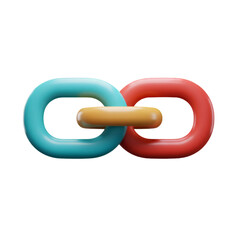 3D Render Illustration of Interlocked Chain Links in Turquoise Red and Gold Colors on a Transparent Background