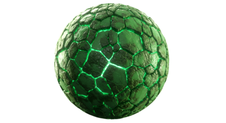 Abstract 3D Rendering Of A Green Sphere With Geometric Pattern Isolated On Black Background