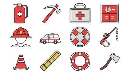 Emergency Services Icon Set – Vector Icons for Fire, Police, Medical, and Rescue Operations