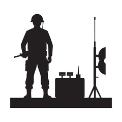 Soldier Guarding Field Radio Silhouette Image
