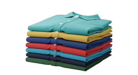 3D Illustration Stacked Colorful Shirts Isolated on Transparent Background