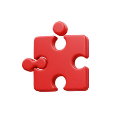 3D Render of a Red Puzzle Piece Isolated on a Black Transparent Background