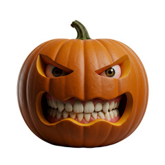 3D Render Of An Evil Orange Pumpkin Face On Isolated Black Background