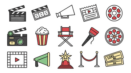 Film and Cinema Icon Set – Vector Icons for Movies, Filmmaking, and Video Production