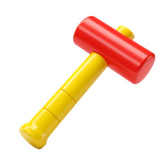 3D Render of Isolated Hammer Tool in Red and Yellow on Transparent Background