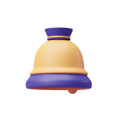 3D Render of Isolated Bell with Purple and Gold Colors on Black Background