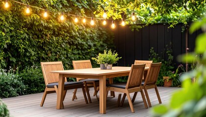Obraz premium Outdoor Dining Set on Wooden Deck