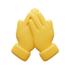 3D Render Of Praying Hands Against Transparent Background In Yellow