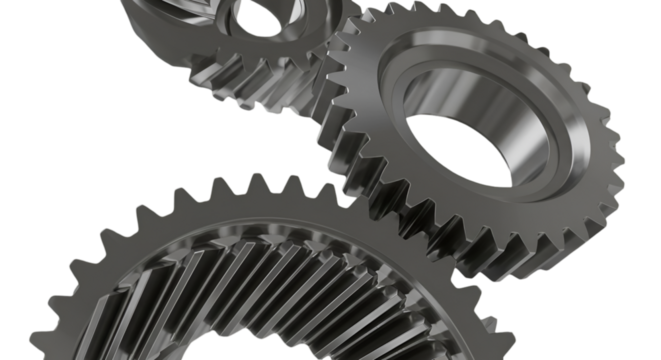 3D Render Of Metallic Gears Isolated On Transparent Background