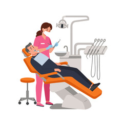 Dentist examining patient's teeth in dental chair