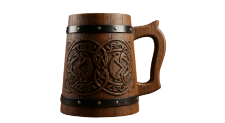 3D Render Of Wooden Mug Isolated On Transparent Black Background