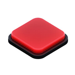 3D Render Red Square Button With Black Base Isolated On Transparent Background