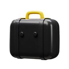 3D Rendered Black Suitcase With Yellow Handle Isolated Transparent Background