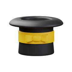 3D Rendered Black Top Hat With Yellow Ribbon Isolated On Transparent Background