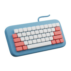3D Rendered Blue Keyboard with White and Red Keys on Transparent Background