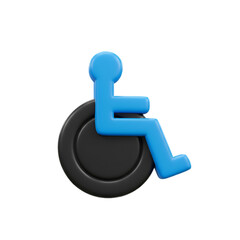 3D Rendered Blue Wheelchair Symbol on Black Wheel In Isolated Transparent Background