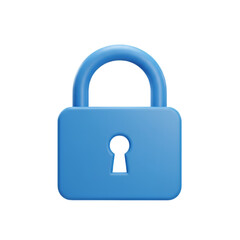 3D Rendered Blue Lock Icon Isolated on Transparent Background Illustration