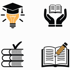Vector icon collection for education and e-learning. Symbols of graduation, knowledge, study, and creative ideas.
