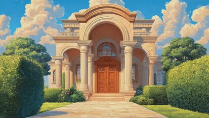 Obraz premium Grand house, arches, pillars, sunny day