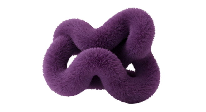 Abstract 3D Render Of A Fluffy Purple Knot Shape Isolated On Black Background
