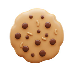3D Rendered Cookie with Chocolate Chips and Sprinkles on Transparent Background