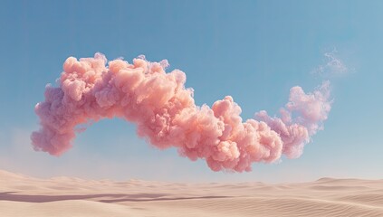Pink cloud drifts over a pale desert