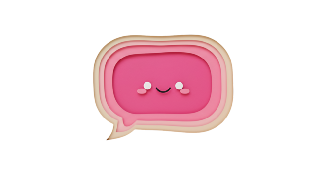 3D Rendered Cute Pink Chat Bubble Icon With Smiling Face Against Black Background